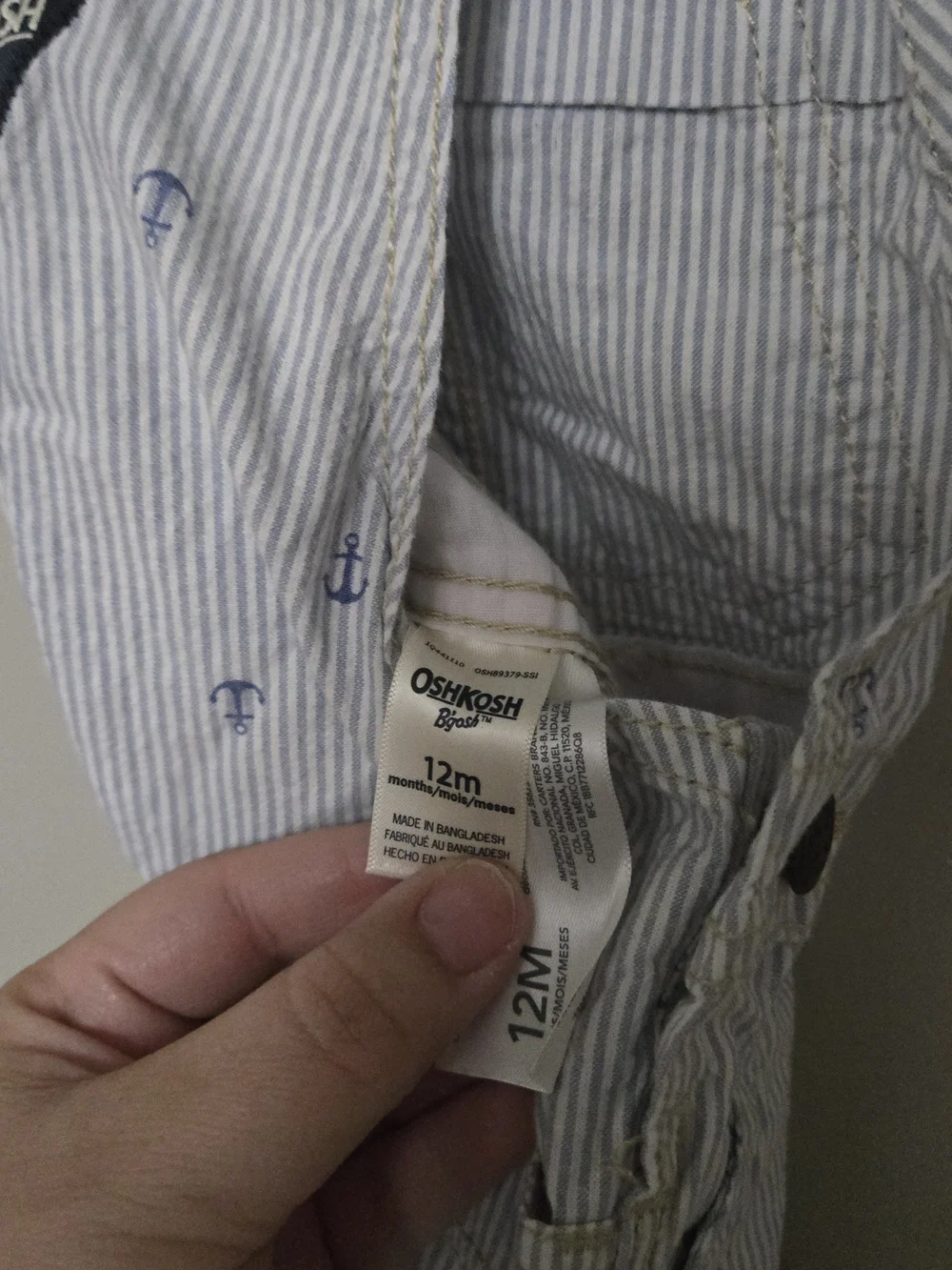 OshKosh B'gosh Light Blue & White Striped Anchor Shortalls